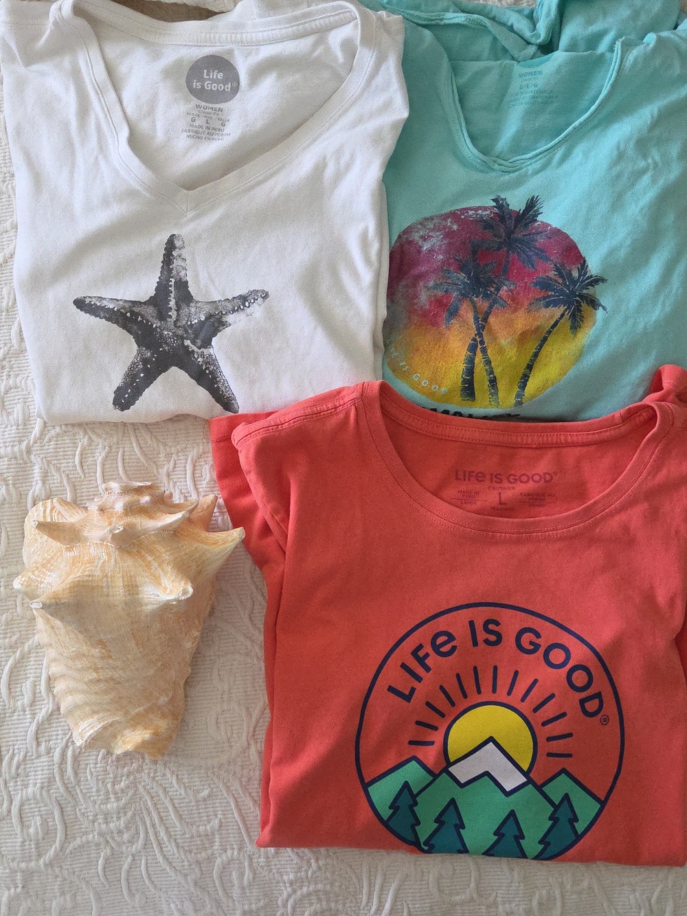 Life Is Good Lot, White, Aqua & Coral Graphic Tee Set